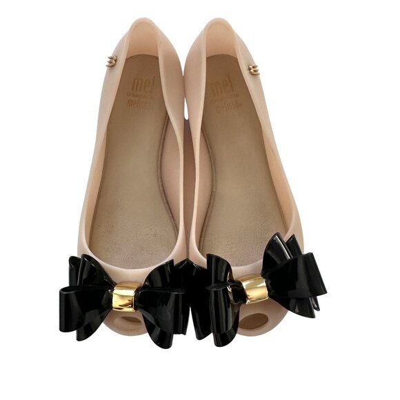 Melissa Other - Mel Dreamed by Melissa Ultragirl Beige Black bow Shoe Youth size 13